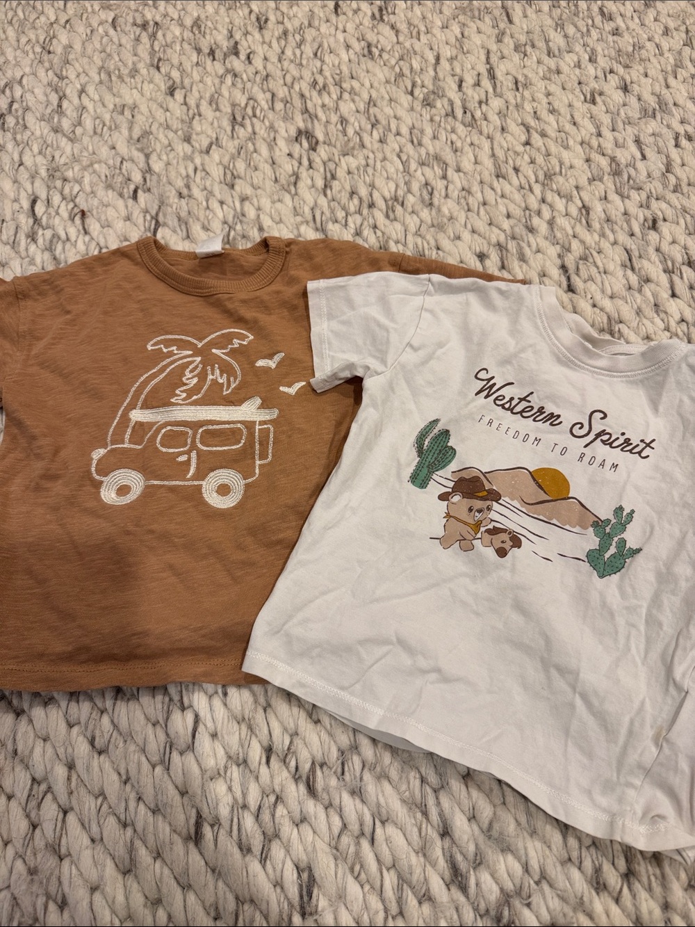 H&M Brown Short-Sleeve Graphic Tee with White Van Design